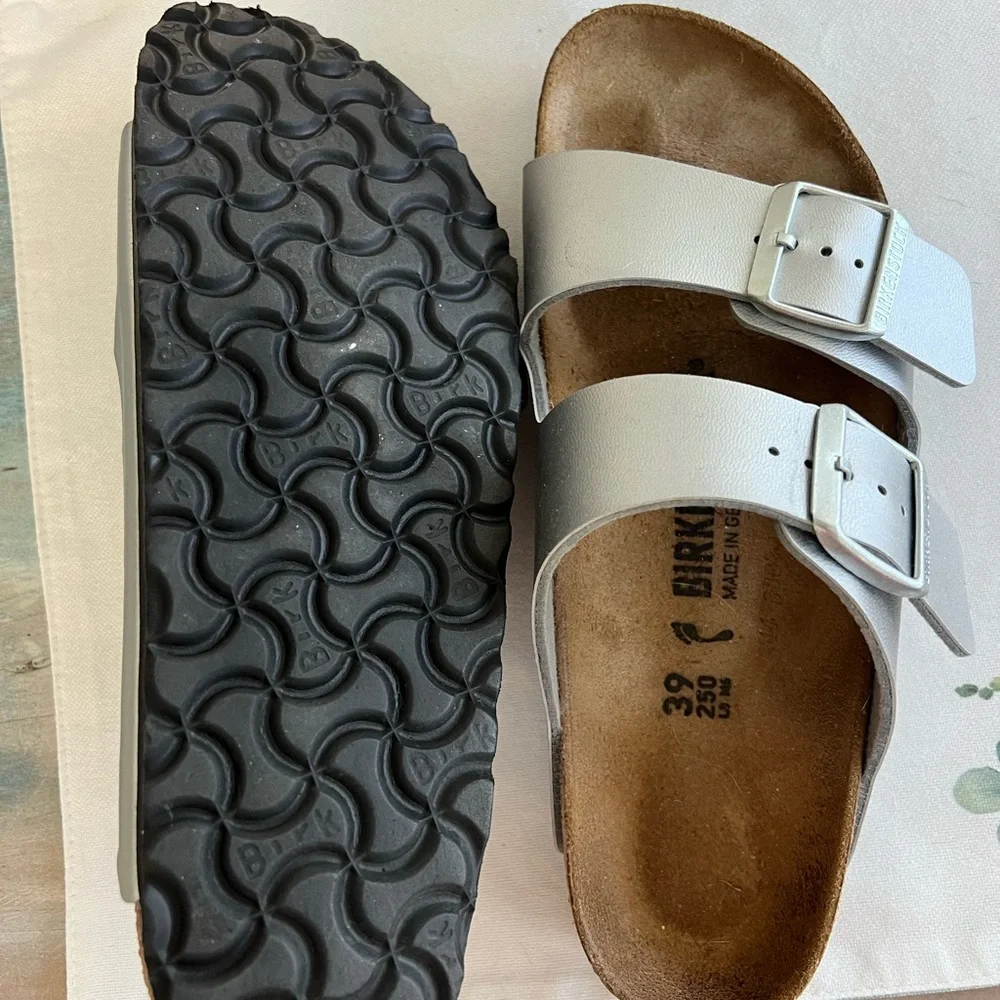 Birkenstock Metallic Silver Sandals - Picture 2 of 2